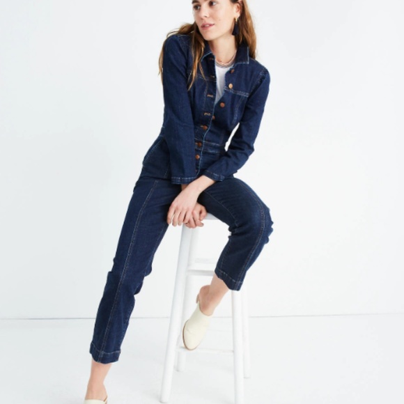 madewell denim slim coverall jumpsuit